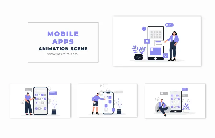 Mobile App Use Concept Flat Character Animation Scene